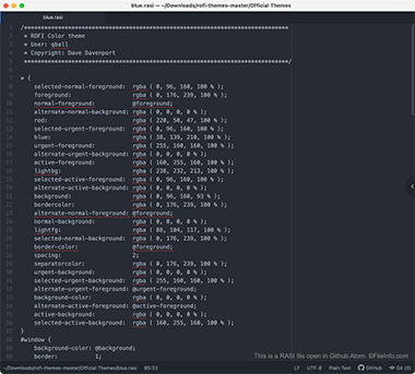 Screenshot of a .rasi file in Github Atom