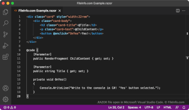 Screenshot of a .razor file in Microsoft Visual Studio Code