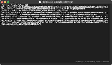 Screenshot of a .redditvault file in Apple TextEdit