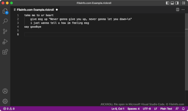 Screenshot of a .rickroll file in Microsoft Visual Studio Code