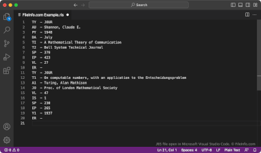 Screenshot of a .ris file in Microsoft Visual Studio Code