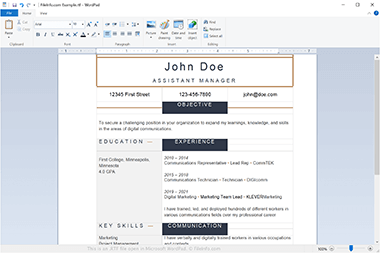 Screenshot of a .rtf file in Microsoft WordPad