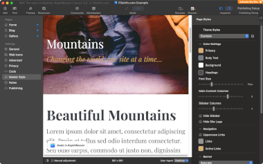 Screenshot of a .rwc file in Realmac RapidWeaver Classic 9.6