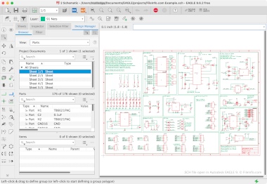 Screenshot of a .sch file in Autodesk EAGLE 9