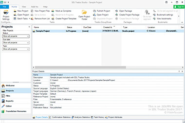 Screenshot of a .sdlppx file in SDL Trados Studio 2017