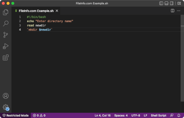 Screenshot of a .sh file in Microsoft Visual Studio Code