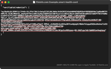 Screenshot of a .smart-health-card file in Apple TextEdit