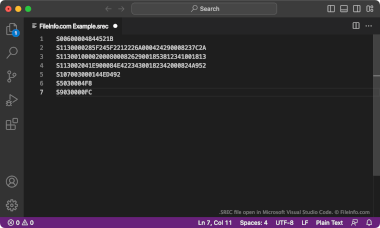 Screenshot of a .srec file in Microsoft Visual Studio Code