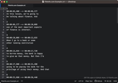 Screenshot of a .srt file in GitHub Atom