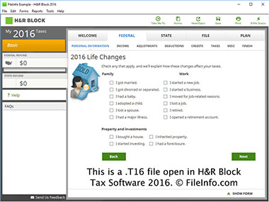 Screenshot of a .t16 file in H&R Block Tax Software 2016