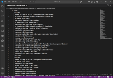 Screenshot of a .tactics file in Microsoft Visual Studio Code 1.1