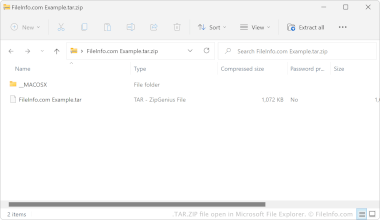 Captura de pantalla de archivo TAR.ZIP Captura de pantalla de un archivo .tar.zip en Microsoft File Explorer