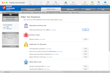 Screenshot of a .tax2024 file in Intuit TurboTax Deluxe 2024