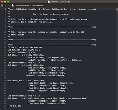 Screenshot of a .td file in Apple Xcode 10