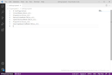 Screenshot of a .tspeed file in Microsoft Visual Studio Code