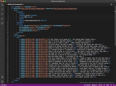 Screenshot of a .ttml file in Microsoft Visual Studio Code