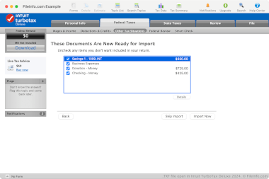 Screenshot of a .txf file in Intuit TurboTax Deluxe 2024