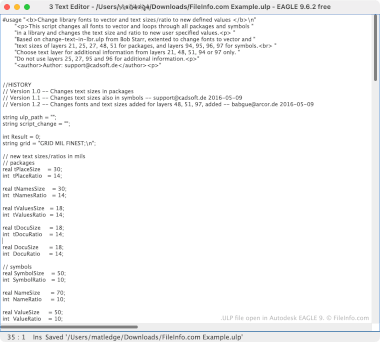 Screenshot of a .ulp file in Autodesk EAGLE 9