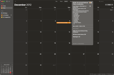 Screenshot of a .vcs file in Apple Calendar