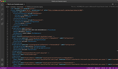 Screenshot of a .vcxproj file in Microsoft Visual Studio Code