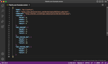 Screenshot of a .version file in Microsoft Visual Studio Code