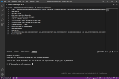 Screenshot of a .vibr file in Microsoft Visual Studio Code 1.62