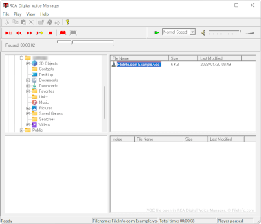 Screenshot of a .voc file in RCA Digital Voice Manager