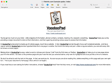 Screenshot of a .vpdoc file in Primate Labs VoodooPad 5.3