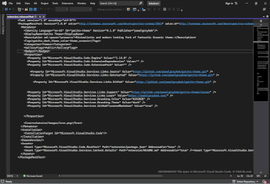Screenshot of a .vsixmanifest file in Microsoft Visual Studio Code