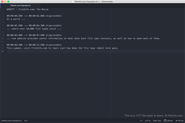 Screenshot of a .vtt file in Atom