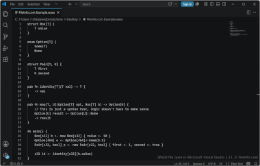 WASO File Screenshot Screenshot of a .waso file in Microsoft Visual Studio Code 1.11