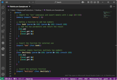 Screenshot of a .wat file in Microsoft Visual Studio Code 1.9