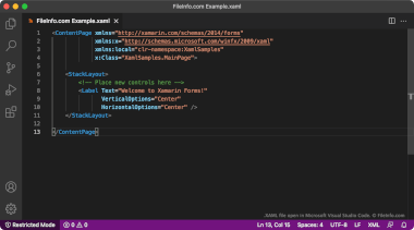 Screenshot of a .xaml file in Microsoft Visual Studio Code
