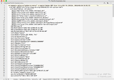 Screenshot of a .xmp file in TextWrangler