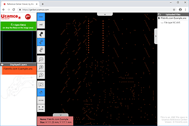 Screenshot of a .xnc file in Ucamco Reference Gerber Viewer