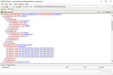 Screenshot of a .xsd file in Microsoft XML Notepad 2007