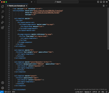 Screenshot of a .xsl file in Microsoft Visual Studio Code