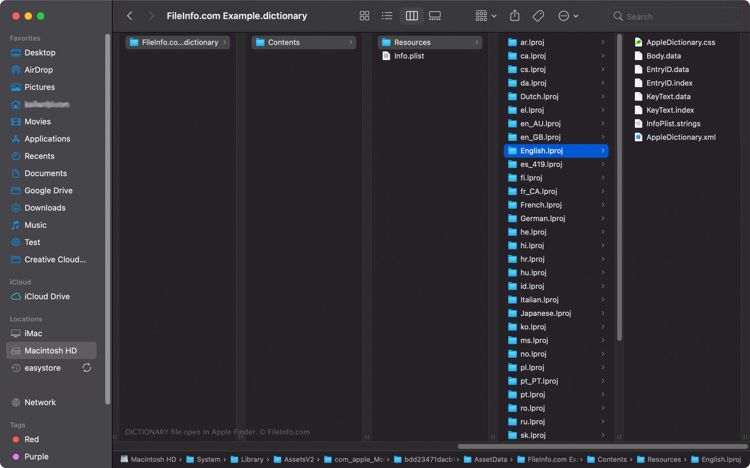 Word Dictionary File Location