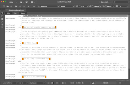 Screenshot of Adobe InCopy 2023